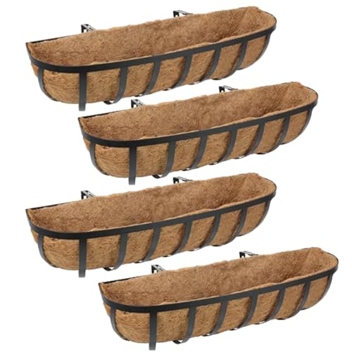 30 Inch 4 Packs Window Boxes Planters Railing Planter Box with Adjustable Brackets for Porch Fence Patio Balcony Hanging Flower Baskets with Coco Liners for Outdoor Garden Décor (30 In/4 Packs) - size: 30 Inch / 4 Packs