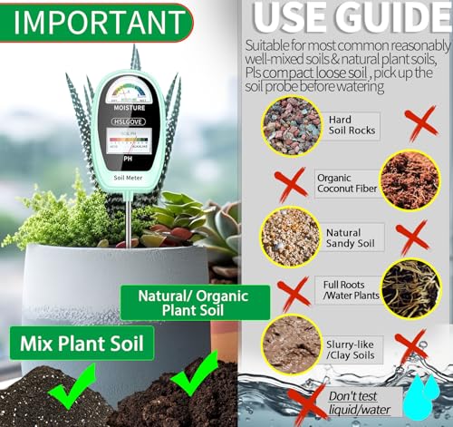 HSLGOVE Soil Test Kit, 2-in-1 Soil Moisture Meter/Soil PH Meter, Dual Screen Soil Tester, Soil Moisture Meter for Plants Watering/Gardening for Lawn,Farm Indoor&Outdoor Use-Lime Green