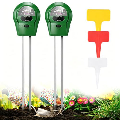 2Pcs Soil Moisture Meter,3 in 1 Moisture Meter for Plants, Tester for Moist, Light,Nutrients, pH, Soil Test Kit, Great for Garden, Lawn, Farm, Indoor & Outdoor Use, No Battery Required