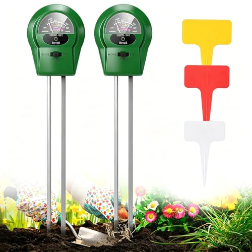 2Pcs Soil Moisture Meter,3 in 1 Moisture Meter for Plants, Tester for Moist, Light,Nutrients, pH, Soil Test Kit, Great for Garden, Lawn, Farm, Indoor & Outdoor Use, No Battery Required