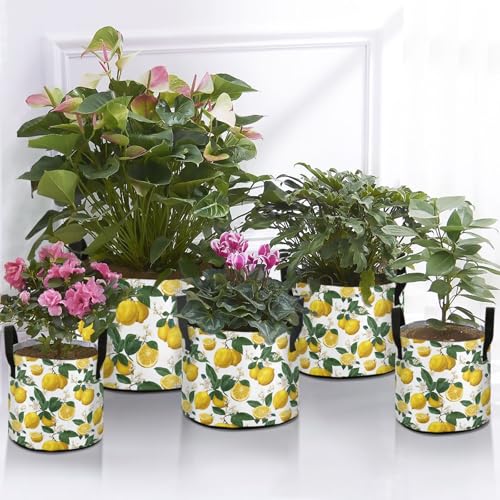3 Gallon Grow Bags 1 Pack Plant Fabric Pots Flower Nursery Garden Vegetable Small Plant Pot 9.7 x 9.8 in Large Indoor Planter with Handles Lemon Branch Flower - color: Lemon Branch Flower, size: S9.7x9.8in