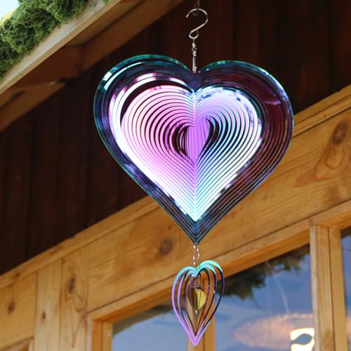 Phuryllic Wind Spinners Outdoor, Valentine Garden Decor, Bird Deterrents for Outside, 3D Metal Yard Decorations for Patio & Backyard, Unique Gardening Gifts for Women & Moms - 2pcs Purple Heart - color: 2pcs Purple Laser Heart