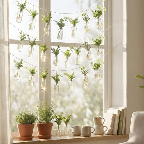 40 Pcs Hanging Plant Propagation Jars Mini Glass Hanging Planters Glass Hydroponic Plant Cutting Bottles with Rope Window Wall Planter for Indoor Plants Home Decor