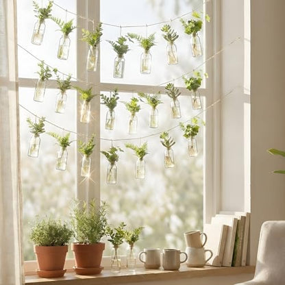 40 Pcs Hanging Plant Propagation Jars Mini Glass Hanging Planters Glass Hydroponic Plant Cutting Bottles with Rope Window Wall Planter for Indoor Plants Home Decor