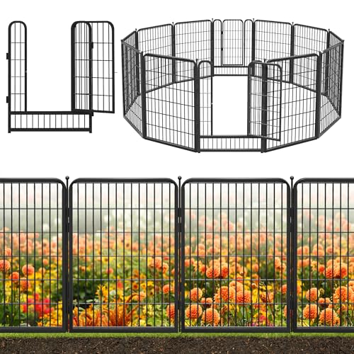 Black Metal Fencing Decorative Garden Fence with Gate 27ft(L) x 40in(H) Fence Panels No Dig Fence Rustproof Animal Barrier Fence Temporary Dog Panels Fencing Outdoor - size: 27ft-40"(H)(11 Panels+1 Gate)