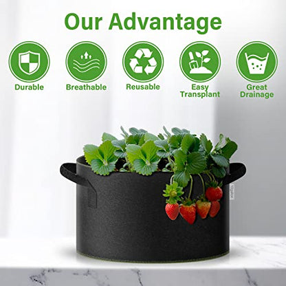 iPower 10-Gallon 10-Pack Grow Bag Thickened Nonwoven Fabric Pots Heavy Duty Aeration Container with Strap Handles for Garden and Planting Vegetable Flowers, Black with Green Stitch Sewing - color: Green, size: 10 Gallon