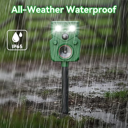 Solar Ultrasonic Animal Repellent Solar Cat Repeller Outdoor Motion Activated Deer Repellent Device 2 Packs Waterproof Humane Dog Fox Squirrel Deterrent for Garden Yard Farm