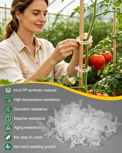 300Pcs Tomato Clips,Transparent Garden Plant Clips,Plastic Trellis Clips for Tomatoes,Cucumbers,Vines, Reusable Plant Support Clips, Gardening Supplies to Grow Upright - color: Transparency