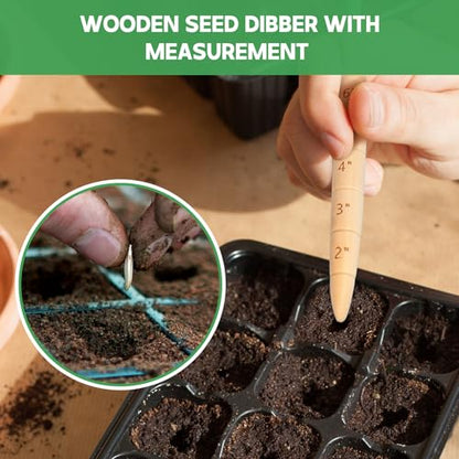 Wooden Seed Dibber with Measurement Handheld Save Time Ergonomic Round Handle Quick Efficient Seed Planter Tool Tapered Gauge - color: Style a