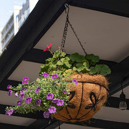 Hanging Baskets Planter for Plants, 2 Pack 14 Inch Round Metal Wire Hanging Flower Pots with Coco Coir Liner Chain, Plant Holder for Home Garden Balcony Decor - size: 14in