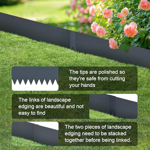 Landscape Edging Kit, Galvanized Steel Edging Landscape Lawn Edging Powder for Lawn Yard, Coated Bendable Metal Strips, No-Dig Hammer-in Edging Border w/Clips (6 INCH 6 PCS, Navy Blue) - color: Navy blue, style: Navy blue 6 INCH 6 PCS