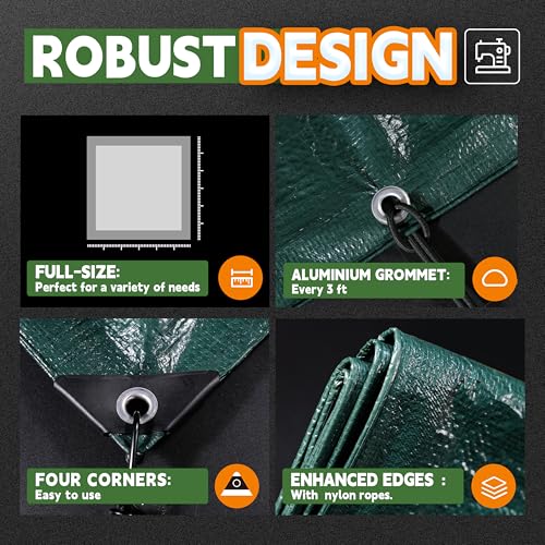 RAINDEWAY Green Tarp 6x8 Feet(10 Pack),5.5Mil Waterproof Poly Tarps Cover - color: Green, size: 6'×8'（10 Pcs）-Finished Size