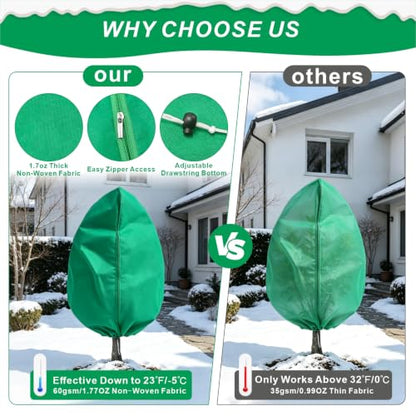 8 Pack 3 Sizes Plant Covers Freeze Protection w Zipper & Drawstring, Green - color: GREEN