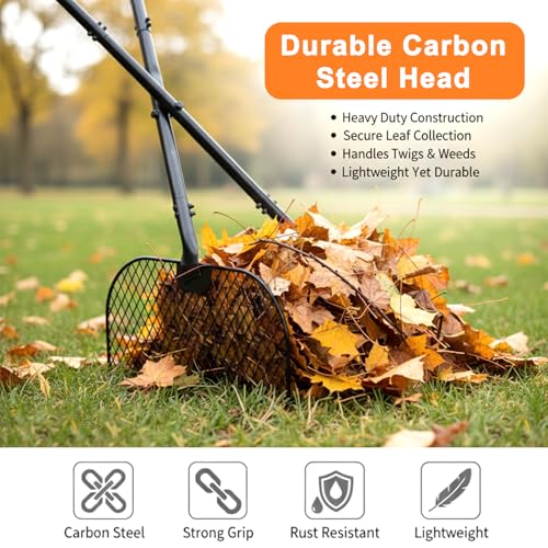 Leaf Grabber Rake with Long Handle, Lightweight Leaf Picker Upper, Yard Rake Leaves Grabber Set with Nitrile Coated Work Gloves for Collecting Fallen Leaves and Debris from Lawns & Courtyards