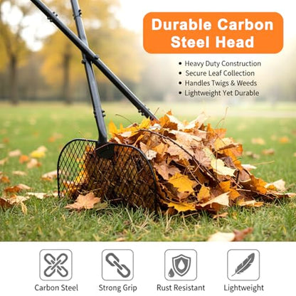 Leaf Grabber Rake with Long Handle, Lightweight Leaf Picker Upper, Yard Rake Leaves Grabber Set with Nitrile Coated Work Gloves for Collecting Fallen Leaves and Debris from Lawns & Courtyards