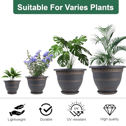 Usocik 12 Inch Pots for Plants, 4 Pack, Copper Plaid - color: Copper, size: 12 Inch - 4 Pack