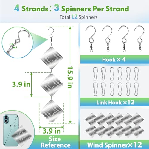 Bird Deterrents for Outside 12 Discs Stainless Steel, 4 Sets