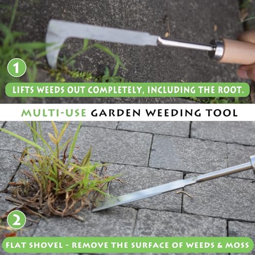 Crack Weeder, 12" Stainless Steel Crevice Weeding Tool with Wood Handle, L-Shaped Side-Walk Weed Puller Spatula, for Garden Lawn Yard Patio Terrace Paving Moss, Small Gardening Tool - size: 12" Crack Weeder