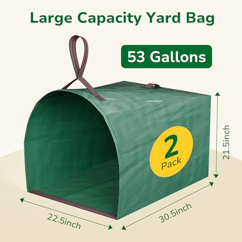 GreatBuddy 53 Gallon Yard Waste Bags, 2-Pack Reusable PP Garden Leaf Bags with Handles, Self-Standing Foldable Lawn Bag for Grass, Twigs and Debris Outdoor Cleanup - size: 53gal-2 packs, style: Dust-Pan