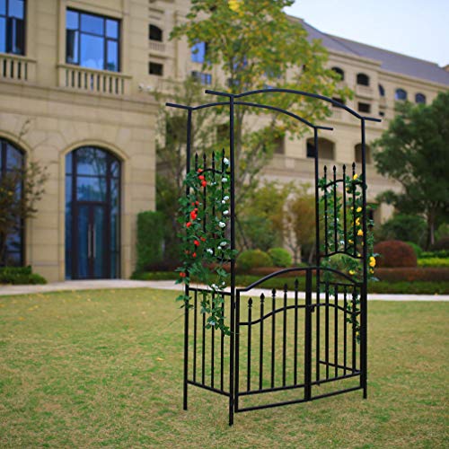 Steel Garden Arch with Door, 6'8" High x 4'11" Wide, Garden Arbor for Various Climbing Plant, Outdoor Garden Lawn Backyard