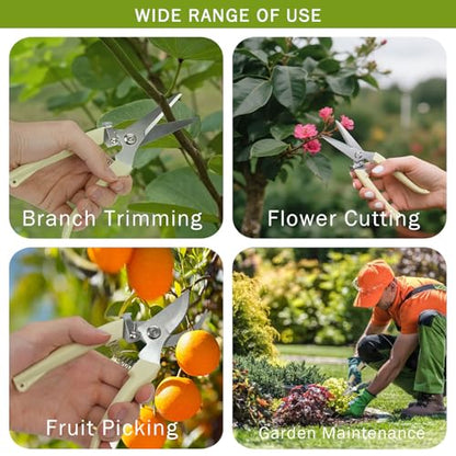 2Pcs Professional Pruning Shears (Include 1 Bypass Pruning Shears and 1 Straight Blade Garden Scissors) Premium Garden Shears for Trimming Flowers, Shaping Plants, Bonsai,hydroponics,herbs