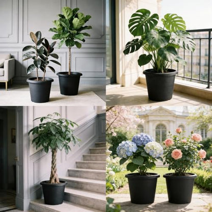 4 Pack 14 Inch Plastic Planter Pots with Drainage Holes Raised Base - size: Medium - 14 inch