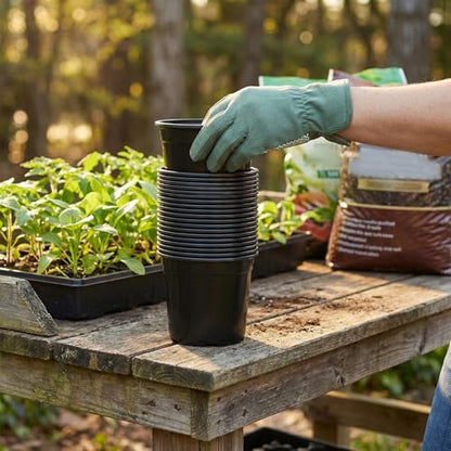 MOUYAT 30 Pcs 1 Gallon Nursery Pots for Plants, 6.5 inch Soft Flexible Plastic Plant Pots with Drainage Holes, Nursery Seedling Pots for Transplanting, Plantings, Black