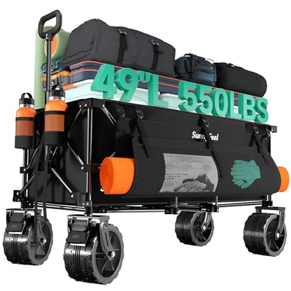 SUNNYFEEL 49" Extra Long Wagon Cart, 550LBS Heavy Duty Foldable Wagon - color: Black