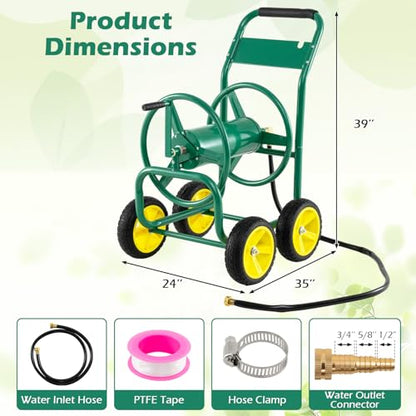 Garden Hose Reel Cart, Mobile Water Hose Cart with Heavy-duty Metal Frame & 4 Solid Wheels, Hold up to 330 ft of 5/8" Hoses, Outdoor Planting Tool for Lawn & Backyard (Green) - color: Green