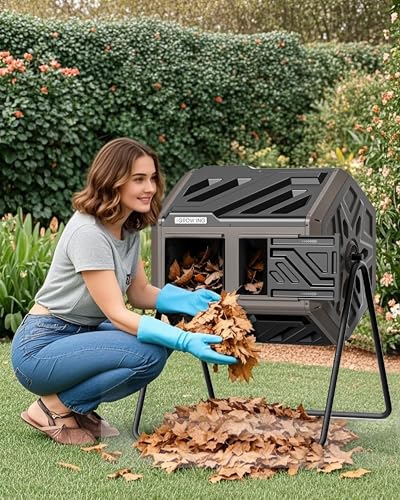 THE Growing 43 Gal Outdoor Compost Bin Tumbler for Backyard Garden, Brown - color: Coffee