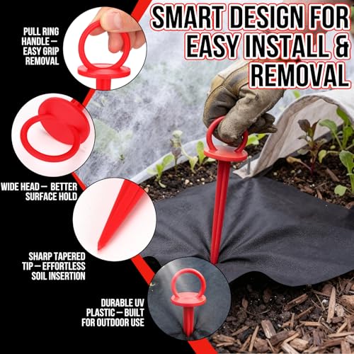 Thyle 100 Pcs 6 Inch Landscape Fabric Pins Circle Top Garden Staples Red
