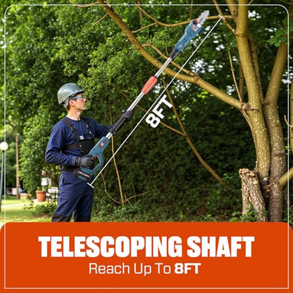SENIX 20V Cordless Pole Saw, 8 Inch Telescopic Electric Pole ChainSaw with Articulating Head, 2.5Ah Battery & Charger Included for Tree Trimming, Pruning, and Cutting - style: 20V Saw