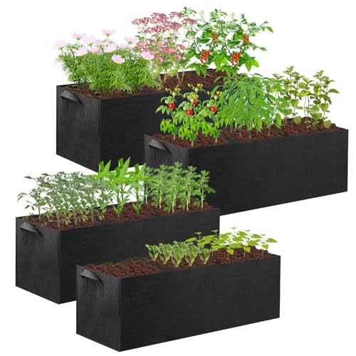 CIEOVO 4 Pack Fabric Raised Garden Bed, 22 Gallon 3 Grids Breathable Garden Growing Bags with Handle, Garden Grow Planter Bags Plant Bed for Growing Herbs Flowers and Vegetables - color: A-black-4