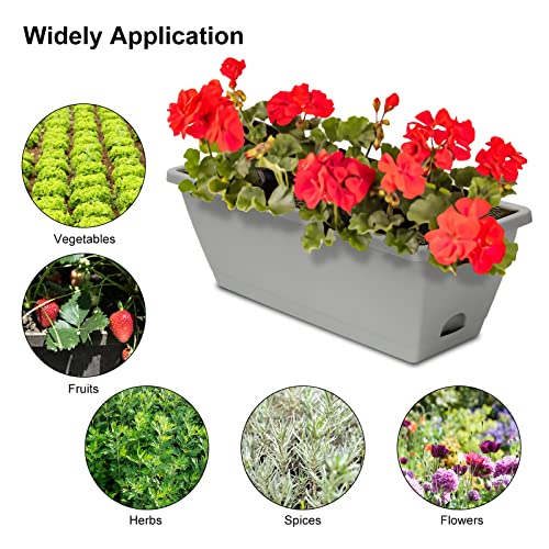 Window Box Planter, 6 Pcs 17" Flower Rectangle Planters Boxes, Light Gray - color: Light Gray