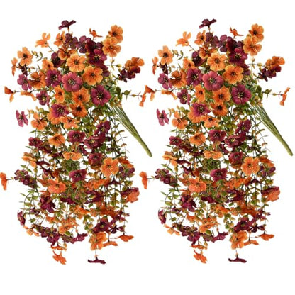 ZFProcess Artificial mums for Outdoors,2PCS Silk Fake Daisy - color: Orange+brown