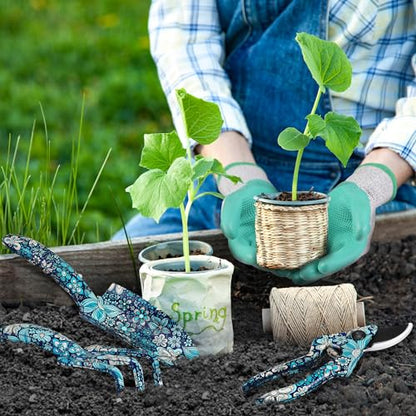 WORKPRO 4PCS Aluminum Garden Tool Set, Heavy Duty - style: Blue flower