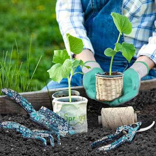 WORKPRO 4PCS Aluminum Garden Tool Set, Heavy Duty - style: Blue flower