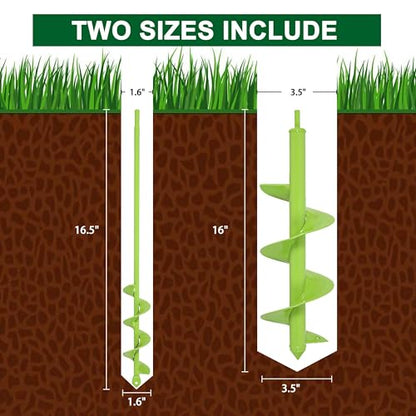 TCBWFY Garden Auger Drill Bit for Planting 3.5"" x16 and 1.6"" x16.5 Auger Drill Bit Plant Flower Bulb Auger Spiral Hole Drill Earth Post Umbrella Bulb Planter Auger for 3/8"" Hex Drive Drill, Green - size: 1.6"x16.5"+3.5"x16"-Green