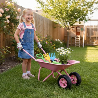 Pink Wheelbarrow for Kids Toddler Gardening Tool 2 Wheel Wheelbarrow(pink) - color: Pink
