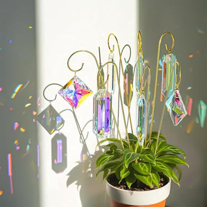 7 Pcs AB Colored Crystal Suncatcher Small Trellis Golden Plant Potted Stake - color: 7 Pack AB