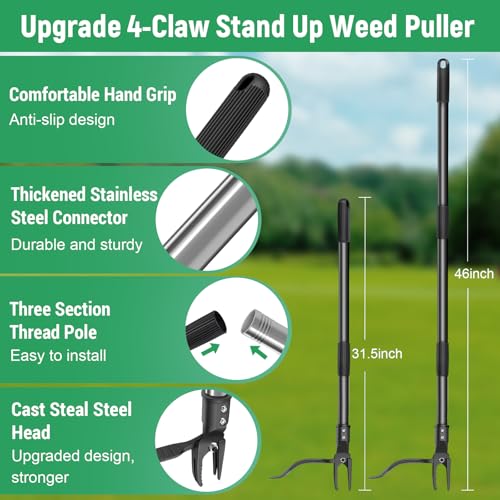 GOXAWEE Stand Up Weed Puller Tool with 46″ Long Handle, Manual Weeder Tool