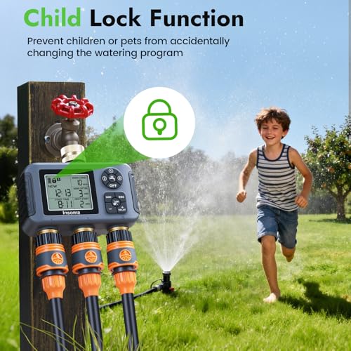 Insoma Water Timer with Brass Inlet, 3 Independent Zones Outdoor Hose Timer for Garden Faucet with Auto/Manual/Rain Delay Mode, IPX5 Waterproof, Sprinkler Irrigation Controller for Yard Lawn - size: 3-Zones-TT