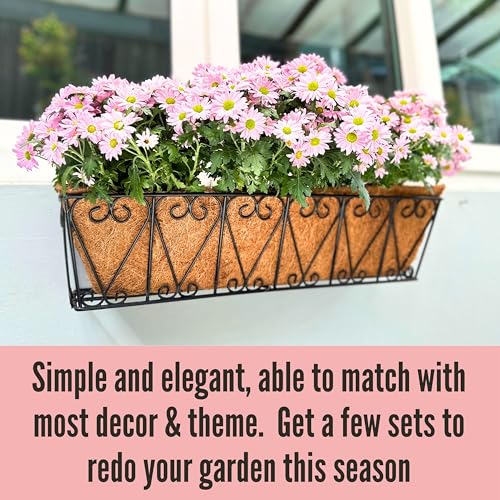 LaLaGreen Balcony Wall Planter (24 in, 2 Pack) Black Coco Liner Trough Box - size: 24" (61cm) x 2 Pack