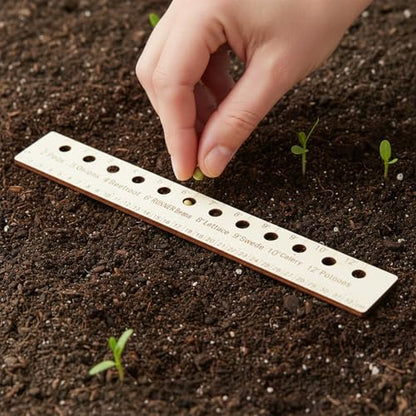 Garden Seed Spacer Planting Ruler Set - Wooden Interval Ruler & 2 Dibbler Tools for Precise Seeding, 3 Piece Set