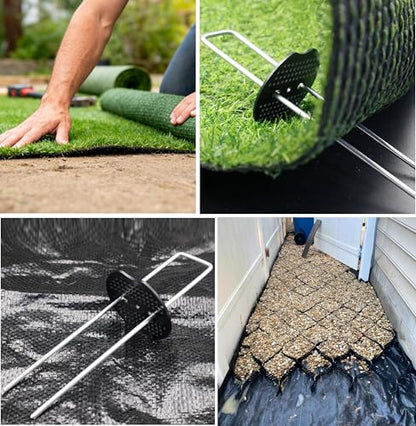 8 Inch 200 PCS Galvanized Landscape Staples with 200 PCS Gasket, Landscaping Fabric Stakes Weed Barrier Stakes Garden Spikes Ground Cover Staples - size: 8" 200 Pack