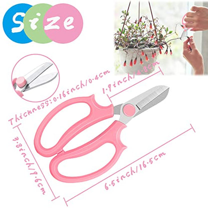 3 Pcs Garden Scissors Floral Shears,Professional Floral Scissors with Comfortable Grip Handle,Premium Garden Pruning Shears for Plants Trimming and Fruit Picking Trimming,Pink - style: Pink
