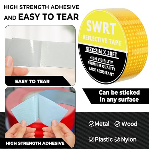 SWRT Reflective Tape 2 Inch x 30 Feet DOT-C2 Shining Star Fade Resistant Yellow Reflective Tape Outdoor Waterproof Strong Adhesive Safety Warning Tape Reflector Conspicuity Tape for Trailer Truck Bike - size: 2 Inch x 30 Ft