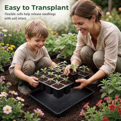 Square Nursery Pots 2 Layers with Drainage, 100 Cell Seeding Tray, 5 Packs