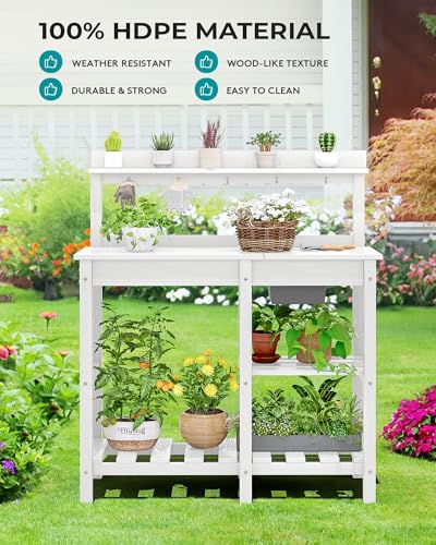 SERWALL Outdoor Potting Bench with Removable Sink,Gardening Table,White - color: White, size: Classic