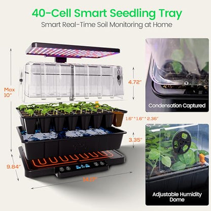 LetPot Smart Seed Starter with Humidity Dome, Germination Kit with Waterproof Seedling Mat, 24W Full Spectrum LED Grow Light, Smart Heating Base, EC Soil Sensor & App Control for Indoor Seed Starting
